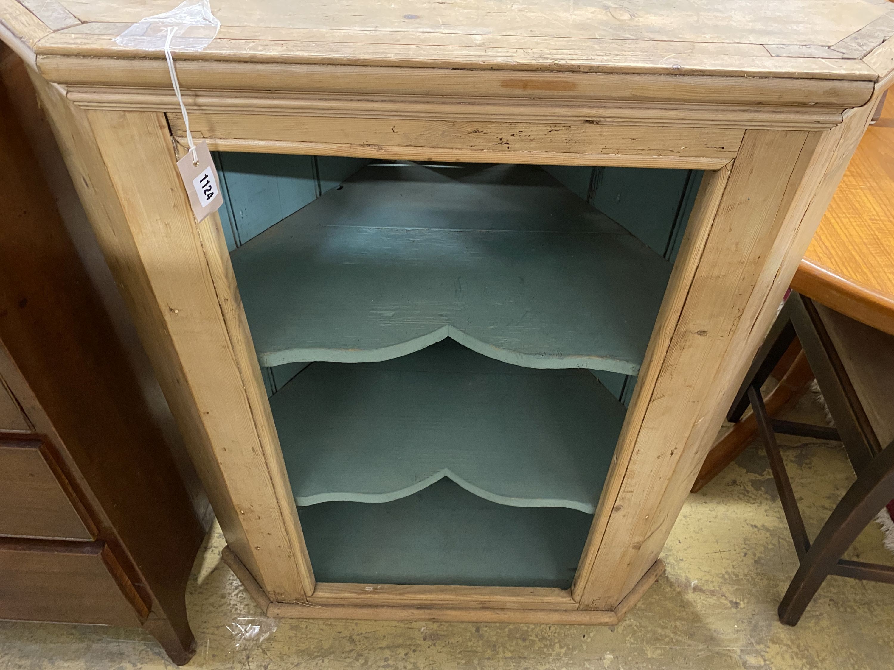 A Victorian pine corner cabinet, width 86cm, depth 56cm, height 105cm
